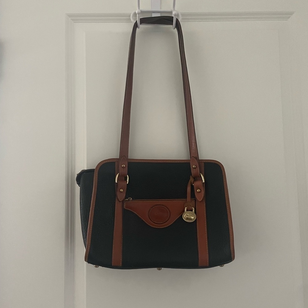 Dooney & Bourke Pebbled Leather All Weather Bag Dark Navy British Tan - Picture 13 of 14